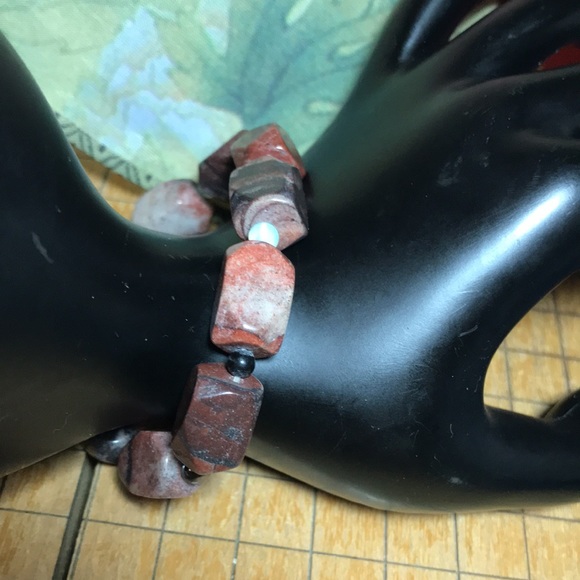 Semiprecious Mix Stone Bracelet 7”L Elastic Jasper w Lapis Lazuli Onyx Opal Etc. - Picture 6 of 8